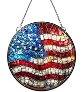 8 Inch American Flag Acrylic Suncatcher 4th of July Stained Glass Window Hanging Patriotic USA 25...