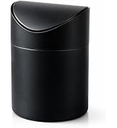 Small Mini Trash Can with Lid, Matte Black Tabletop Garbage Can, Tiny Countertop Trash Can for Co...