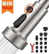 TIORIY with 15 Adapters Pull Down Kitchen Sink Faucet Head Replacement, 3-Functions Kitchen Sink ...