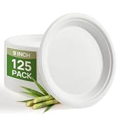Goodluck 9 Inch White Compostable Sugarcane Paper Plates 125 Pack | 100% FSC Certified Heavy Duty...