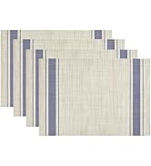 Niviy Blue Beige Placemats Set of 4, 12x18 Inch Heat Resistant Non-Slip Washable Durable Table Ma...