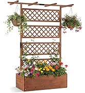 Giantex Raised Garden Bed with Trellis, 72'' Wooden Planter Box Outdoor w/Privacy Screen Roof, La...