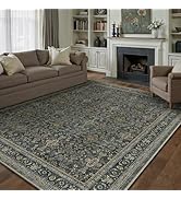 PureCozy 8x10 Area Rug for Living Room Black Vintage Washable Bedroom Carpet Traditional Distress...