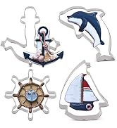 LILIAO Nautical Cookie Cutter Set - 4 Piece - Anchor, Sailboat, Rudder and Dolphin Biscuit Fondan...