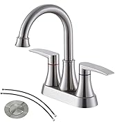 VALISY 2-Handle Brushed Nickel Bathroom Faucet, Lead-Free 360° Swivel High-Arc Spout 4 Inch Cente...