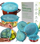 Reusable Silicone Stretch Lids for Food Storage in Fridge - Elastic Heat-Resistant Bowl Covers, C...