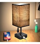 cozoo USB Bedside Table Desk Lamp with 3 USB Charging Ports and 2 Outlets Power Strip,Black Charg...