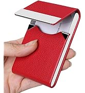 JuneLsy Business Card Holder Case - Professional PU Leather Business Card Case Metal Name Card Ho...