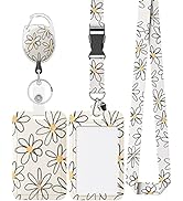 Uniclife Floral Sliding Badge Holder White Flower Plastic Case with Retractable Badge Reel Carabi...