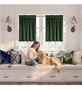 NICETOWN Olive Green Velvet Valance Curtains for Windows 36 inch Length, Kitchen Window Treatment...