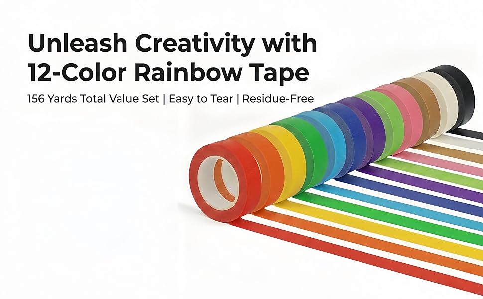12 rolls colorful painters tape rainbow masking tape school classroom arts and crafts bulk