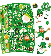 60Sheets St Patricks Day Stickers Crafts for Kids - Make - A - Leprechaun/Gnome Face Shamrock Sti...