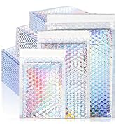 ZAVOOS 50 Pieces Metallic Bubble Mailers, Self-Seal Poly Padded Envelopes, Waterproof Holographic...