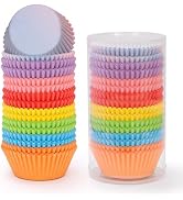 SKIDEC Rainbow Standard Cupcake Liners 400 Count Solid Colorful Paper Baking Cups Food Grade Disp...