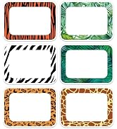 JarThenaAMCS 180 Pcs Animal Print Name Tag Stickers Self-Adhesive Africa Safari Tropical Leaves N...