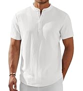 COOFANDY Men's Henley Shirt Short Sleeve Stand Collar Summer Casual Beach Hippie T-Shirts