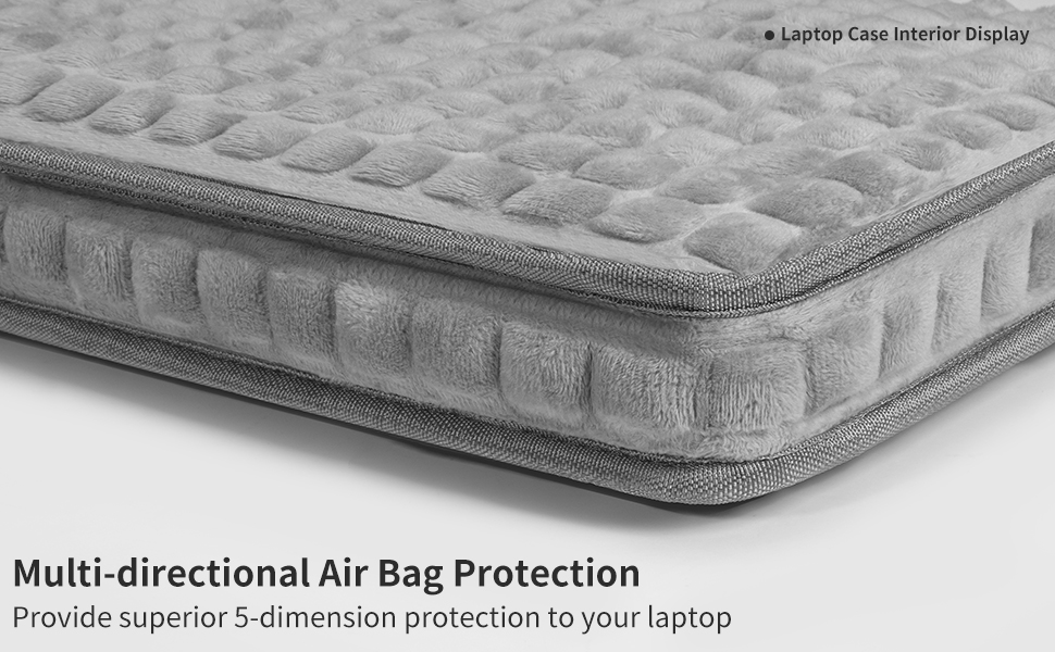 laptop case interior display of multi-directional air bag protection
