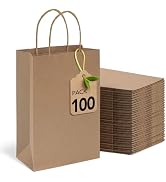 MESHA Brown Paper Bags 5.25x3.75x8 Inch Kraft Small Gift Bags with Handles Bulk,100 Pack for Smal...