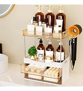 TasticTotes Bathroom Counter Organizer with Hairdryer Holder, 2-Tier 2-Drawer Shower Organizer fo...