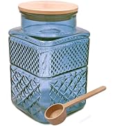 Coriario 60oz Vintage Glass Jar with Airtight Lid and Wood Spoon Blue Square Glass Storage Canist...