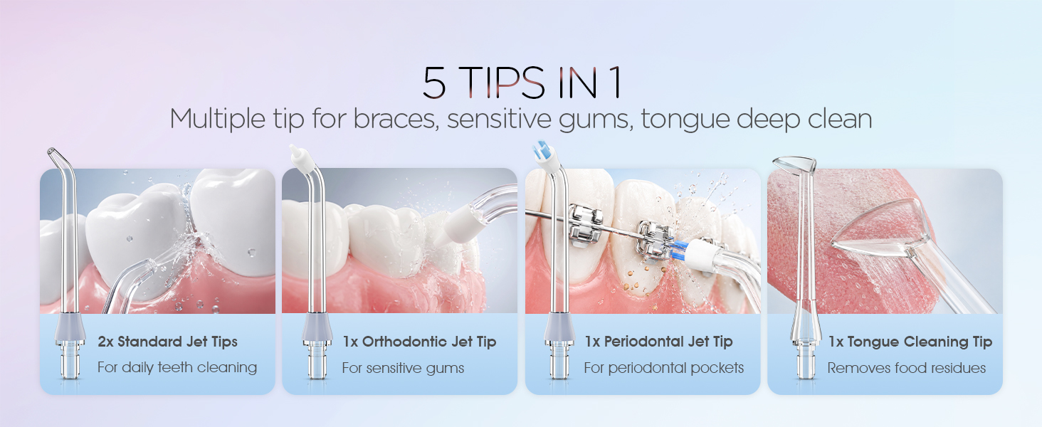 Multiple tip for braces, sensitive gums, tongue deep clean