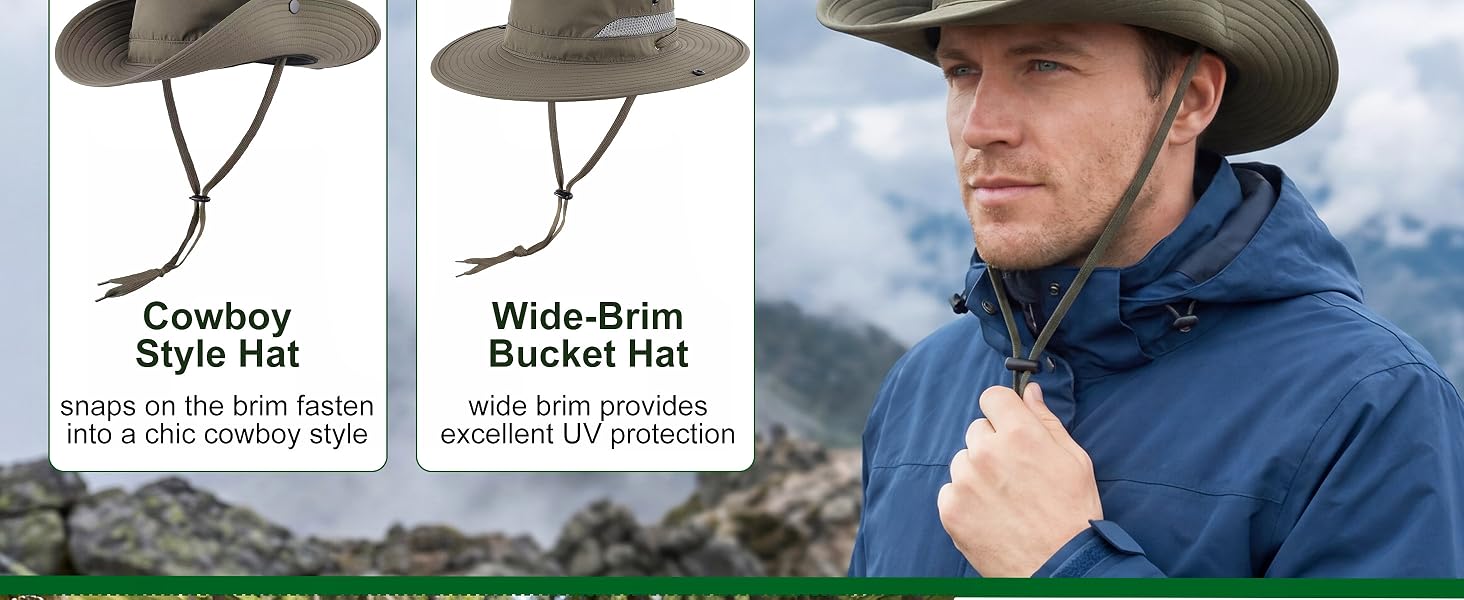 Connectyle Mens Sun Hat UPF 50+ Sun Protection Fishing Hiking Hat Cowboy Bucket Hat