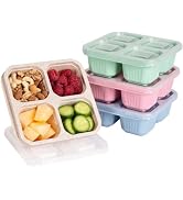BE OVER QUALITY 4 Pack Bento Box, 4 Compartment Lunchable Snack Containers with Lids for Meal Pre...