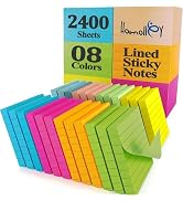 Lined Sticky Notes 3x3 Inch (24-Pack) – 2400 Sheets,100 Sheets per pad, Super Adhesive Ruled Stic...