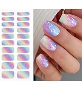 JMEOWIO Gel Nail Stickers Rainbow Glitter Semi Cured Gel Nail Strips Wraps UV/LED Nails Art Desig...