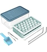 ChefAide Ice Cube Tray with Lid and Bin, Round Ice Cube Trays for Freezer with Drinking Straws, D...