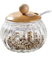 MOLADRI Salt Cellar, 8 Oz / 250 ML Glass Container with Bamboo Lid, Cute Pumpkin Condiment Jar, S...