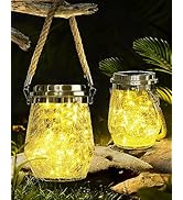 Solar Lantern Outdoor Waterproof for Christmas Lights, 50 LED Hanging Cracked Glass for Outside G...