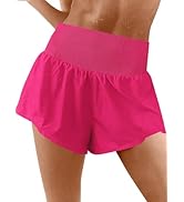 Fisoew Womens Running Shorts Workout Elastic High Waisted Loose Fit 2 in 1 Gym Yoga Biker Shorts