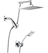 BRIGHT SHOWERS High Pressure Rain Shower Head Combo with Double Extension Arm, 8 Inch Rainfall Sh...