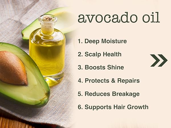 Avocado oil benefits, deep moisture, scalp health, breakage reduction, hair growth support
