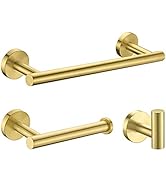 Nolimas 3-Pieces Brushed Gold Bathroom Hardware Set SUS304 Stainless Steel Round Wall Mounted Inc...