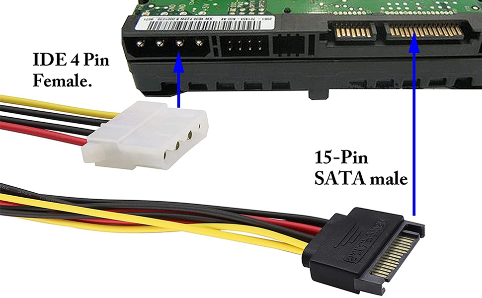 SATA 15-Pin Male to Dual 4-Pin Molex Female Y Splitter for HDD SSD CD-ROM PCIE