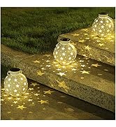BEAU JARDIN 4 Pack Hanging Solar Lanterns Outdoor Metal Waterproof Star LED Decorative Lights Pat...