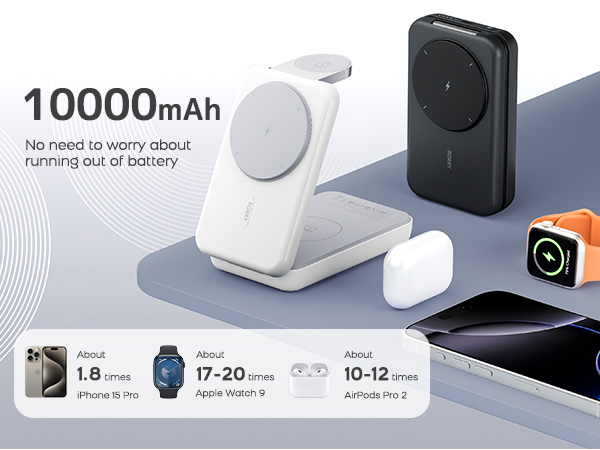 Portable Charger, 3-in-1 Charging Station 10000mAh Portable Charger Power Bank for MagSafe