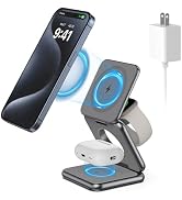 KU XIU Foldable Magnetic Wireless Charger, Aluminum Alloy 3 in 1 Charging Station for Apple, 15W ...
