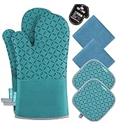 KEGOUU Oven Mitts and Pot Holders 6pcs Set, Kitchen Oven Glove High Heat Resistant 500 Degree Ext...