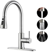 Brushed Nickel Kitchen Faucet with Pull Down Sprayer - High Arc Stainless Steel Kitchen Sink Fauc...