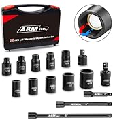 AKM TOOL 1/4 Inch Drive Magnetic Impact Socket Set, 15-Piece SAE, 1/4 Inch-9/16 Inch, 6 Point, Cr...