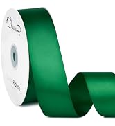 CLUEWR Double Faced Emerald Green Satin Ribbon, 1-1/2 Inches 50 Yards Fabric Ribbon Roll for Flow...