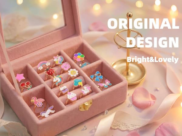 PASEMM 36pcs Little Girl Jewel Rings