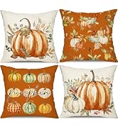 DFXSZ Fall Pillow Covers 18x18 inch Set of 4 Fall Decorations Orange Various Styles of Pumpkins F...