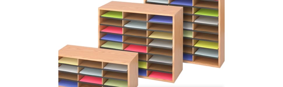 wood organizer, literature organizer, corrugated literature organizer, wood corrugated literature