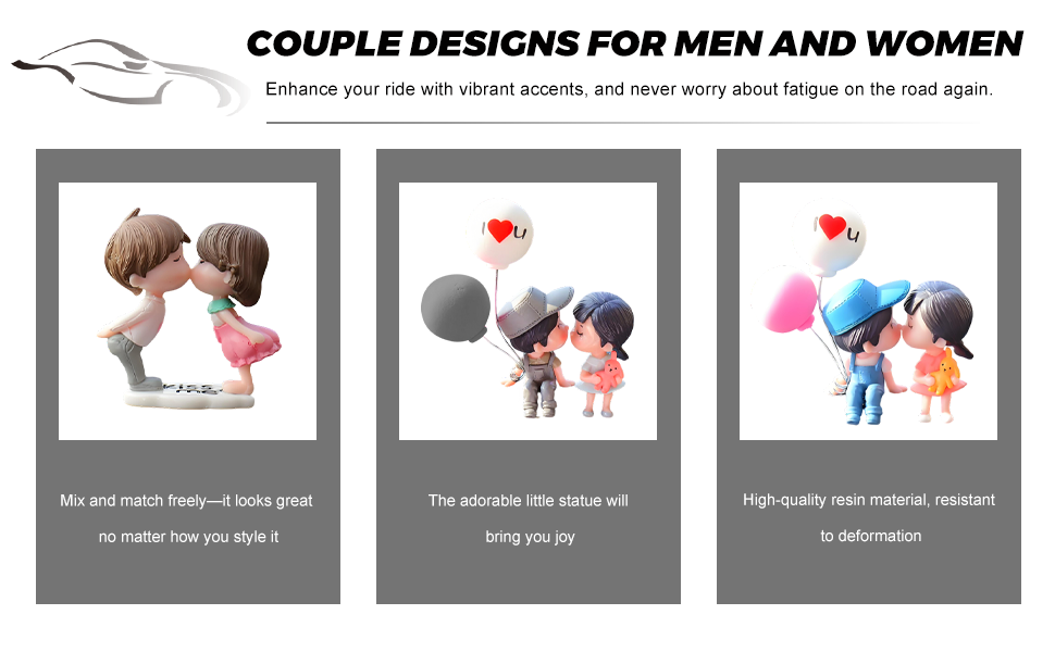 Our car decoration is a pair of cute and sweet cartoon kissing couples, and some styles have the boy