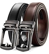 CHAOREN Men's Leather Ratchet Belt Pack of Two - Black, One Size - Adjustable, Scratch Resistant,...