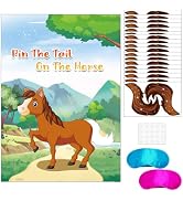Pin The Tail on The Horse Game -Horse Party Games for Kids with 21'' x 28'' Poster, Resuable Tail...